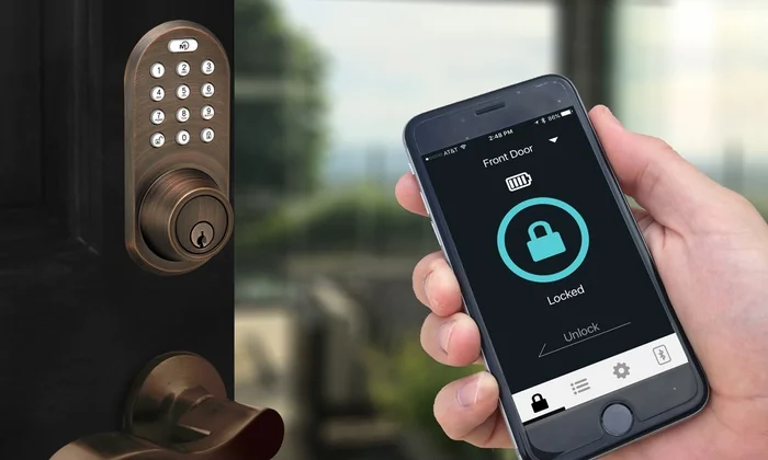 Keyless entry installation of a smart lock on a door